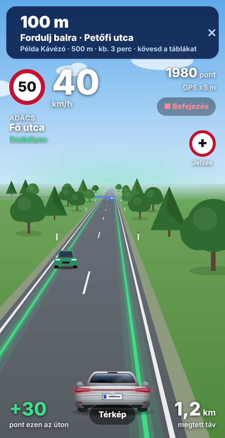 Navigáció nyíllal a 3D-s úton