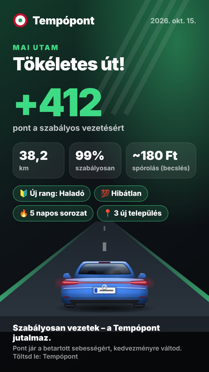 Megosztható eredménykép egy útról